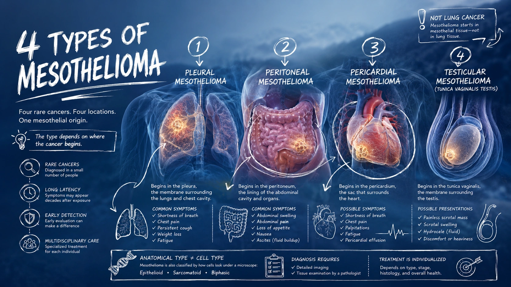 4 Types of Mesothelioma Pleural, Peritoneal, Pericardial, and Testicular